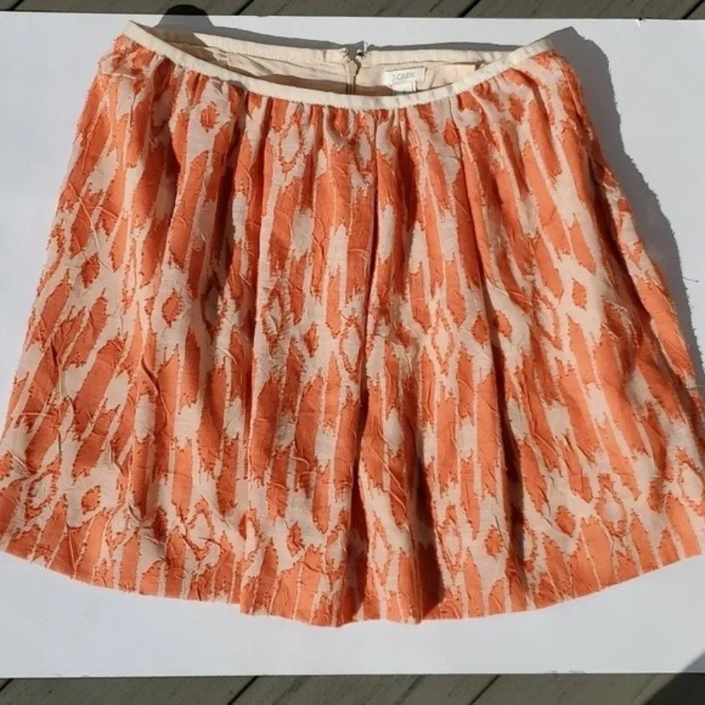 J. CREW ORANGE CREAM IKAT CRINKLE GATHERED SKIRT SIZE 8 FALL SPRING